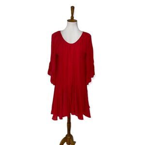 Sassy bling red vintage asymmetrical flowy scoop neck dress small medium large